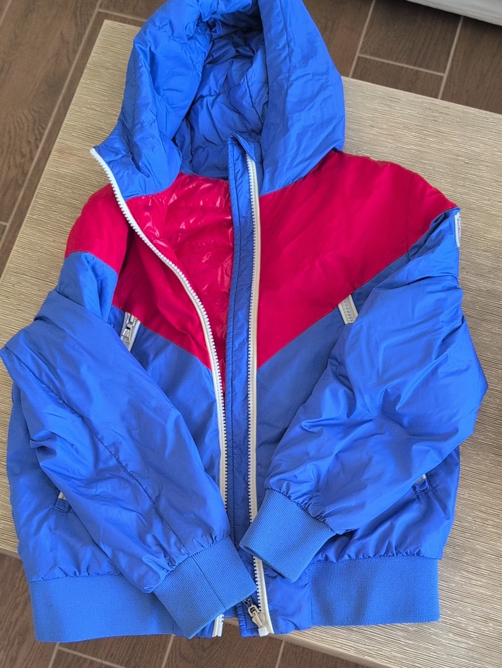 Moncler Kids Buckret Down Reversible Blue & Red Hooded Puffer Jacket